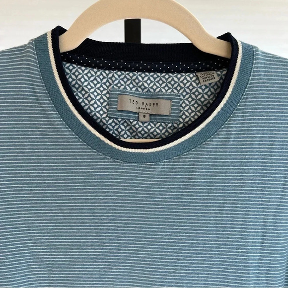 Ted Baker London Men’s Stripe Crew Neck Long Sleeve Shirt Blue Size 6 or XXL - Picture 3 of 5